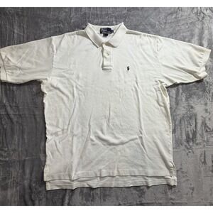 Polo Ralph Lauren Men's XL Polo 100% Cotton Solid White Super Soft Navy Pony